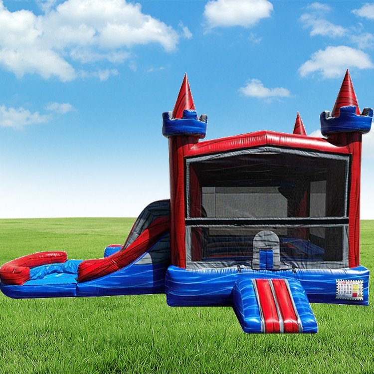 Bounce House Water Slide Combo 04 Red And Blue Marble Castle